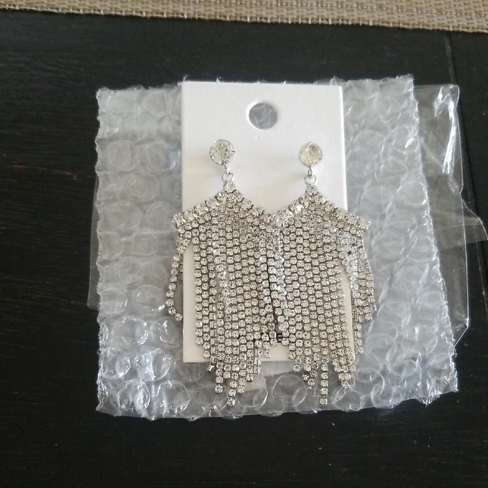 Express Silver Crystal Fringe Earrings
